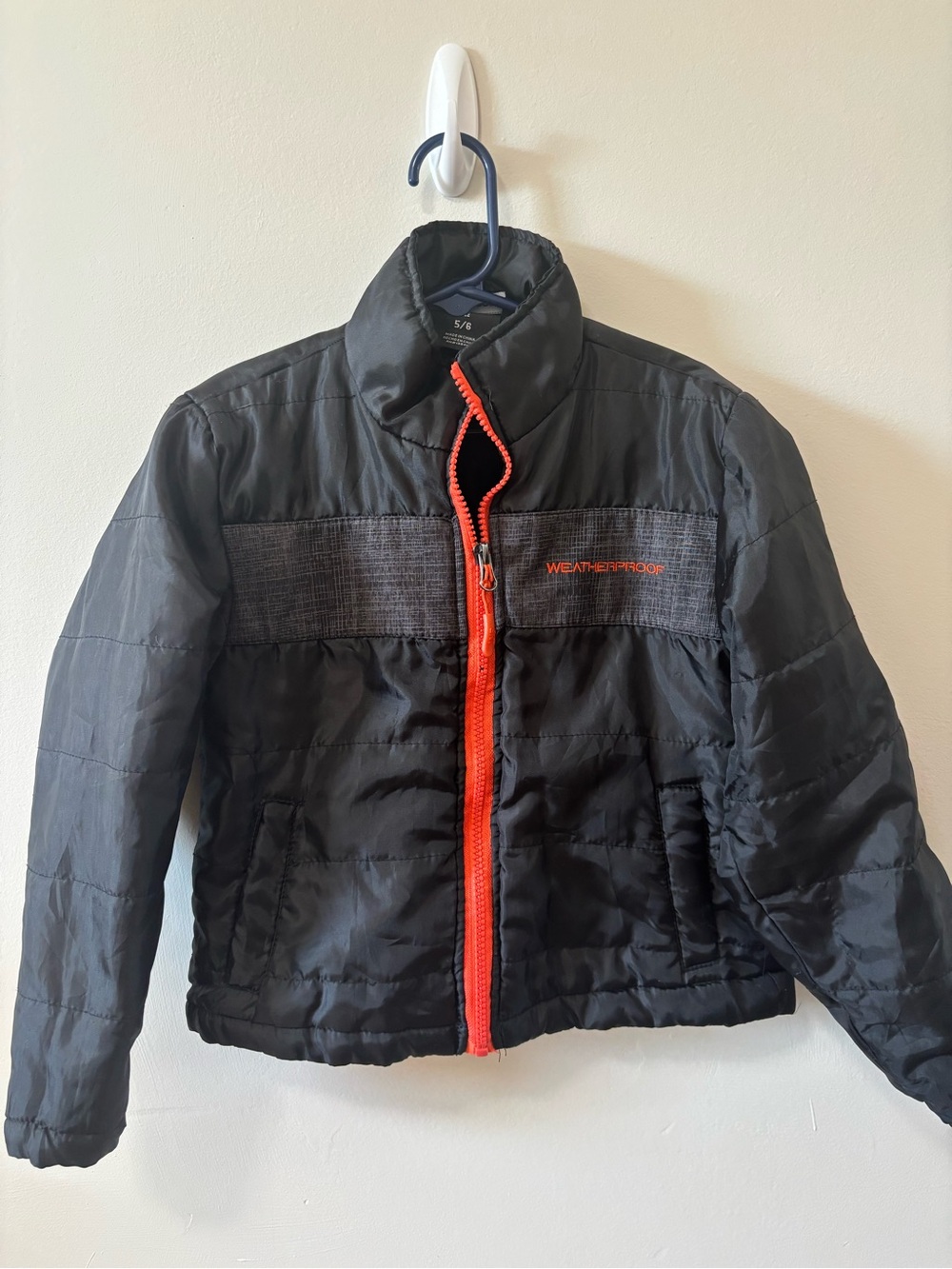 Weatherproof Kids Black Puffer Jacket with Red Trim
